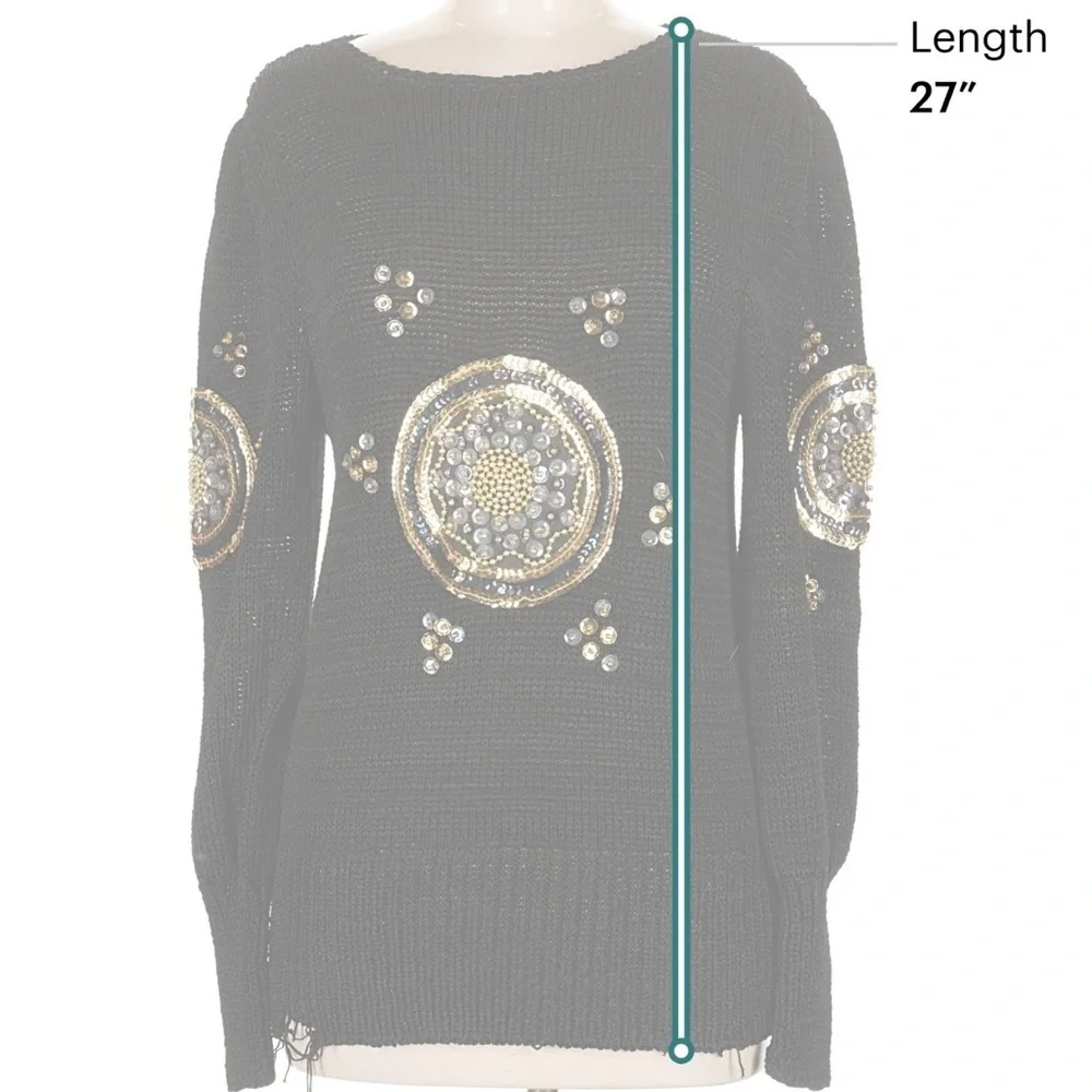 Cache Ipen Knit Lightweight Black Sweater with Gold Embellishments - Picture 4 of 8